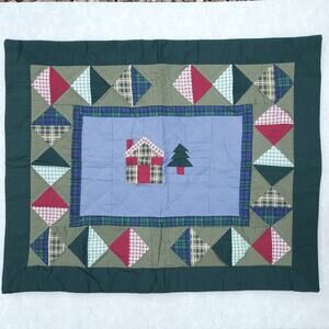 Christmas Pillow Sham Cover Quilted Patchwork Standard Green Rustic Cabin 2pcs